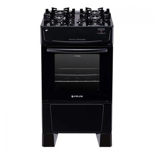 Fogão Atlas 4 Bocas Mônaco Top Glass Mesa De Vidro Preto 300000708