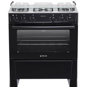 Fogão Atlas 5 Bocas Mônaco Plus Preto Com Mesa Inox 300000717