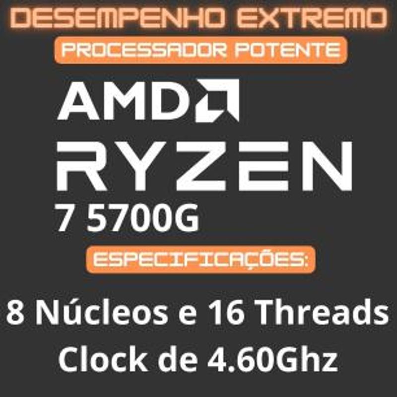 PC Gamer Completo AMD Ryzen 7 5700G, Gráficos Radeon VEGA 8, 16GB DDR4, SSD NVMe 512GB, Fonte 600W 80 Plus, Monitor 24" 75Hz, Skill RGB - SR-024-1759860764760