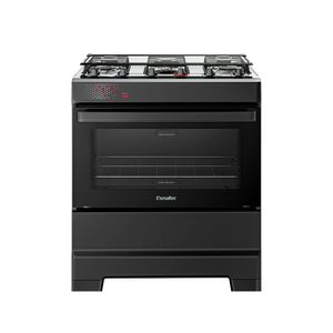 Fogão Esmaltec 5 Bocas Ideal Top Mesa Inox Tampa de Vidro Forno 84 Litros Preto T5IAP