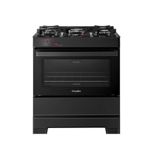 Fogão Esmaltec 5 Bocas Ideal Top Glass Mesa de Vidro Forno 84 Litros Preto T5VAP