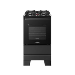 Fogão Esmaltec 4 Bocas Ideal Master Glass Mesa de Vidro Forno 50 Litros Preto T4VFP
