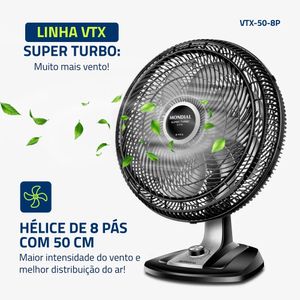 Ventilador de Mesa Mondial Super Turbo 8 Pás 150W 50Cm Preto e Prata VTX-50-8P