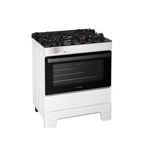 Fogão Esmaltec 5 Bocas Ideal Top Glass Mesa de Vidro Forno 84 Litros Branco T5VAB