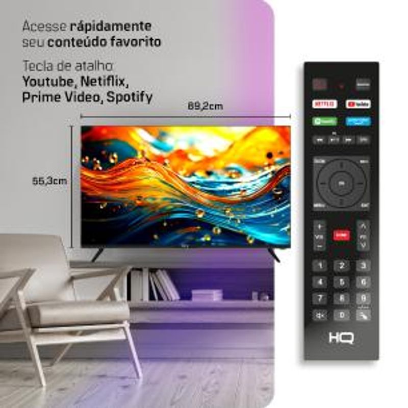 Smart TV HQ 40" Full HD tela sem bordas Android 12 design Slim HQS40NKHM-1761831180038