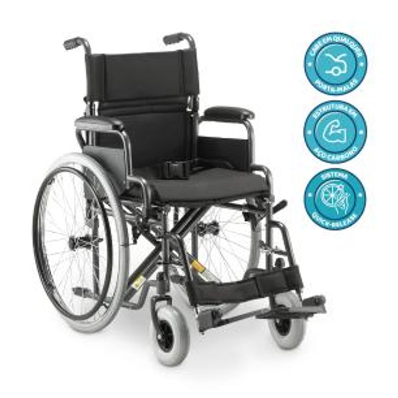 Cadeira de Rodas Dellamed Dobrável em Aço até 120 Kg Cinza e Preto D400-T40-1767979099802
