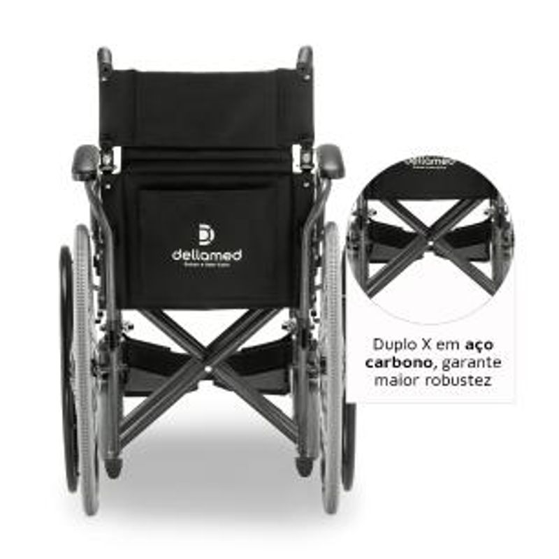 Cadeira de Rodas Dellamed Dobrável em Aço até 120 Kg Cinza e Preto D400-T40-1767979130347