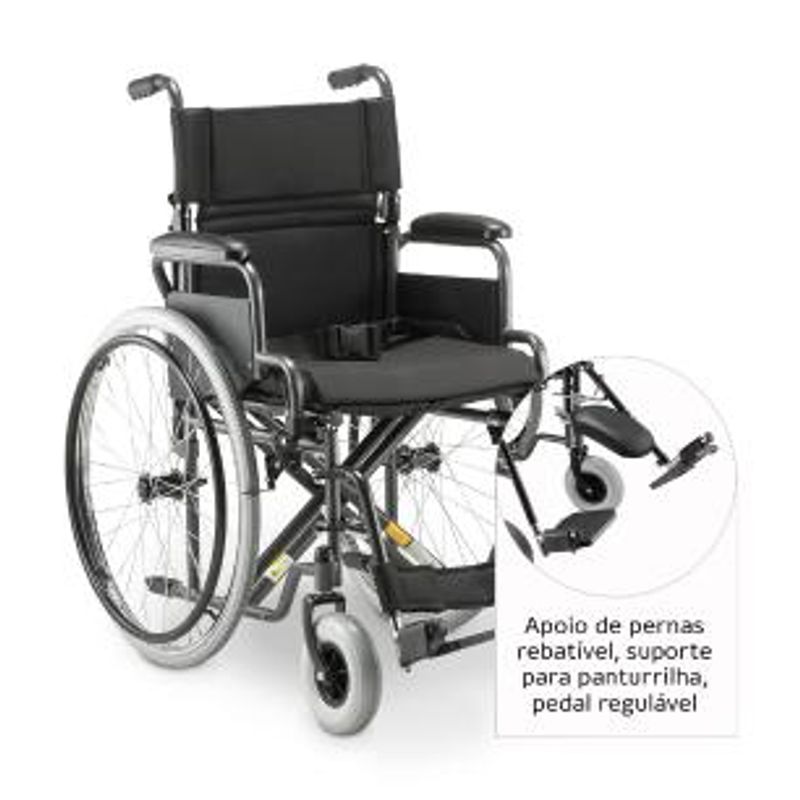 Cadeira de Rodas Dellamed Dobrável em Aço até 120 Kg Cinza e Preto D400-T40-1767979140818