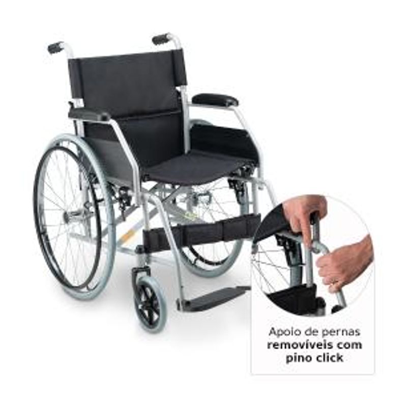 Cadeira de Rodas Dellamed Dobrável em Aço até 120 Kg Cinza e Preto D100-1767979391801
