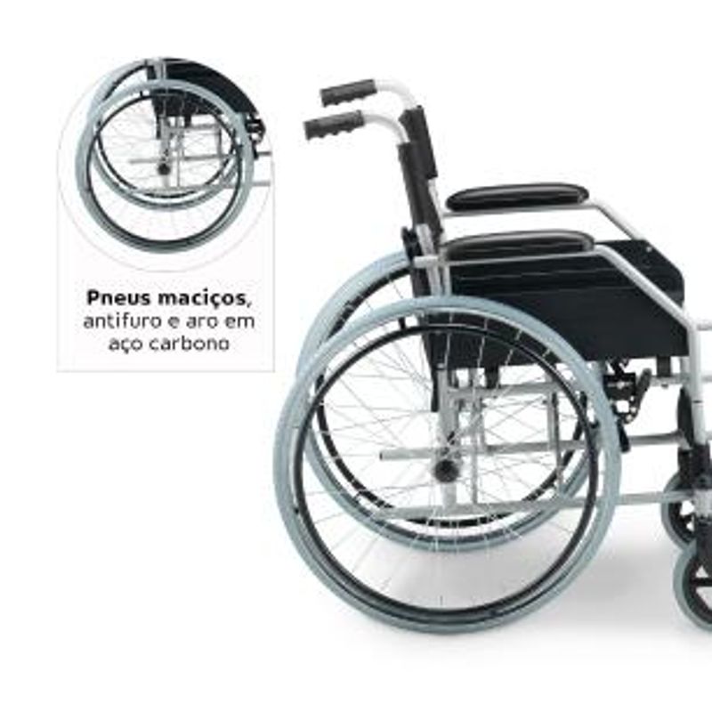 Cadeira de Rodas Dellamed Dobrável em Aço até 120 Kg Cinza e Preto D100-1767979420289