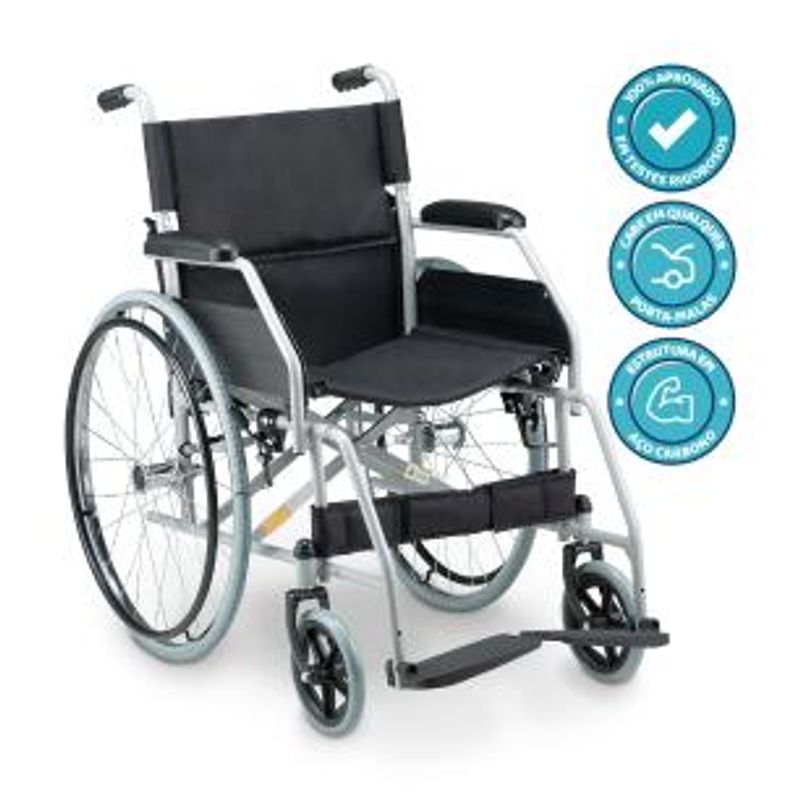Cadeira de Rodas Dellamed Dobrável em Aço até 120 Kg Cinza e Preto D100-1767979430921