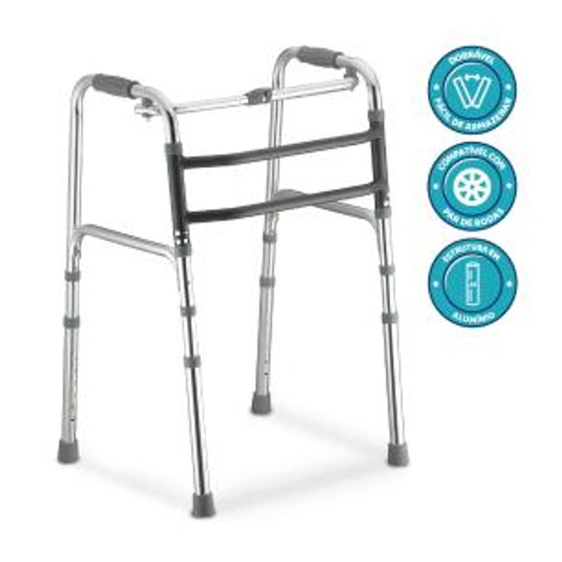 Andador Dellamed de Alumínio 3 em 1 Fixo Móvel e Articulado Cinza D10-1767981115745