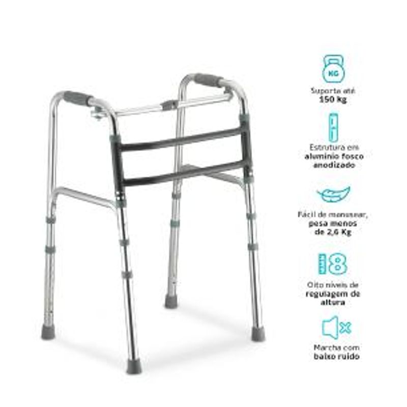 Andador Dellamed de Alumínio 3 em 1 Fixo Móvel e Articulado Cinza D10-1767981132145