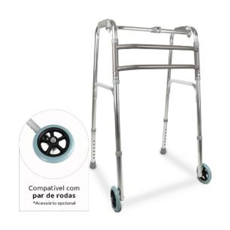 Andador Dellamed de Alumínio 3 em 1 Fixo Móvel e Articulado Cinza D10-1767981139481