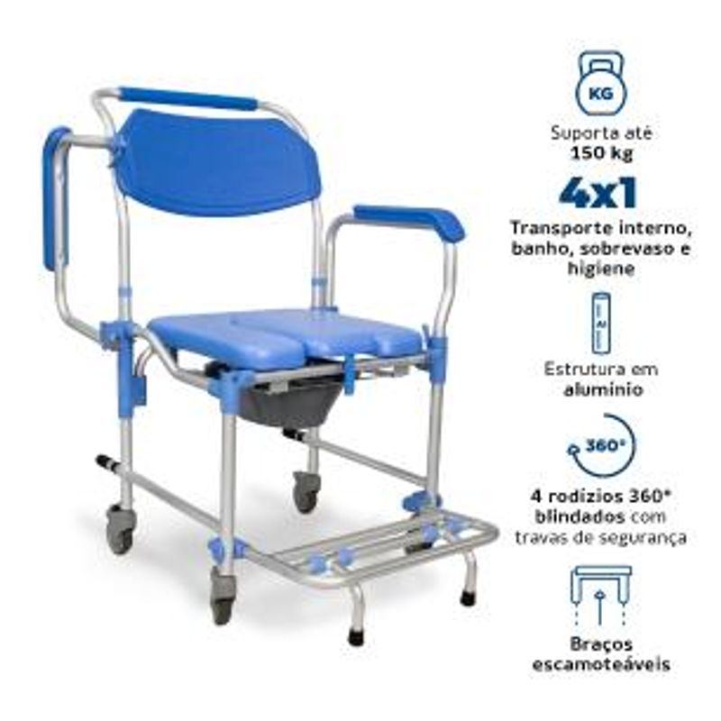 Cadeira de Banho Dellamed em Alumínio Assento 42cm até 150 Kg Azul e Cinza D60-1767982036658