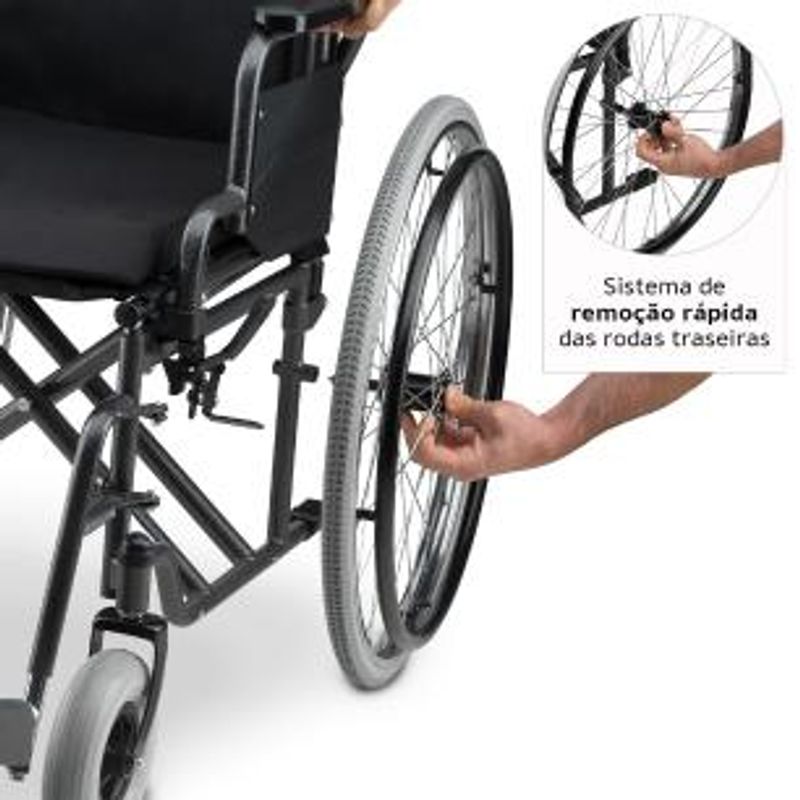 Cadeira de Rodas Dellamed Dobrável em Aço até 120 Kg Cinza e Preto D400-T44 -1767982209296