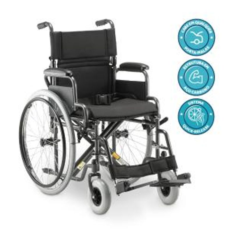Cadeira de Rodas Dellamed Dobrável em Aço até 120 Kg Cinza e Preto D400-T44 -1767982217680