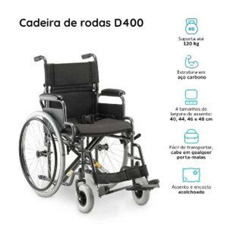 Cadeira de Rodas Dellamed Dobrável em Aço até 120 Kg Cinza e Preto D400-T44 -1767982226985