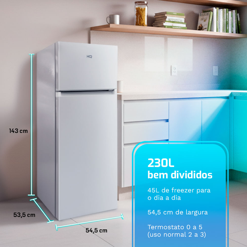 Geladeira HQ Defrost 230 Litros Branco HQ-230RDFS - HQ Eletro