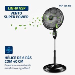 Ventilador De Coluna Mondial Super Power 140W 40Cm Preto e Prata VSP-40C-NB