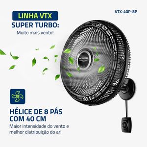 Ventilador De Parede Mondial Super Turbo 8 Pás 140W 40Cm Preto e Prata VTX-40P-8P
