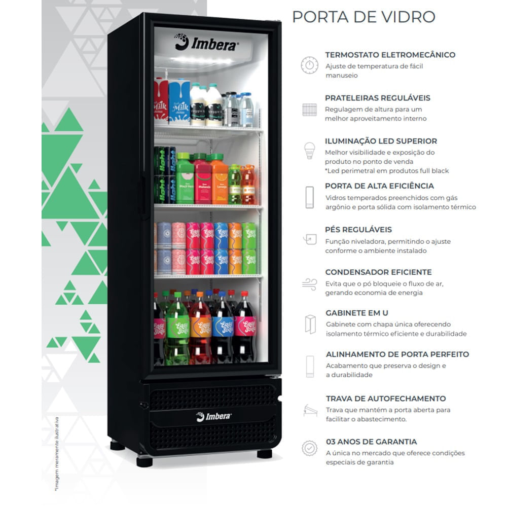 Expositor Vertical Imbera 485 Litros Porta de Vidro Preto VRS16