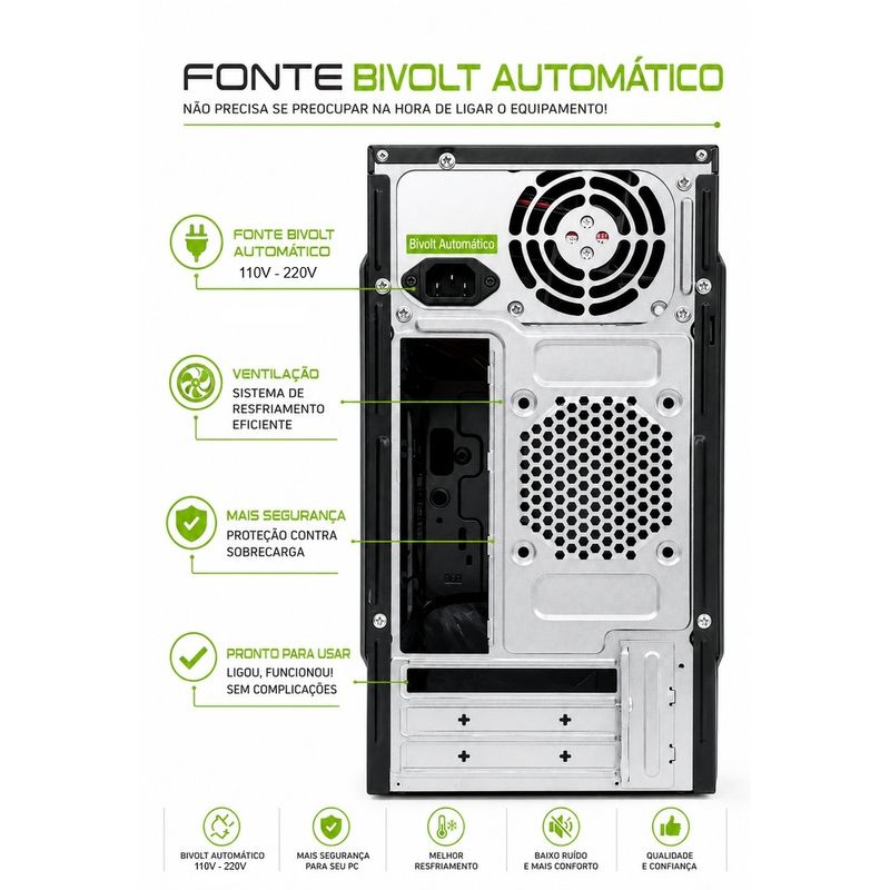 Computador 3Green Intel I3 8100, 16GB Ddr4, SSD 256GB, Wifi, Windows 11 Pro Preto 3G003 Bivolt