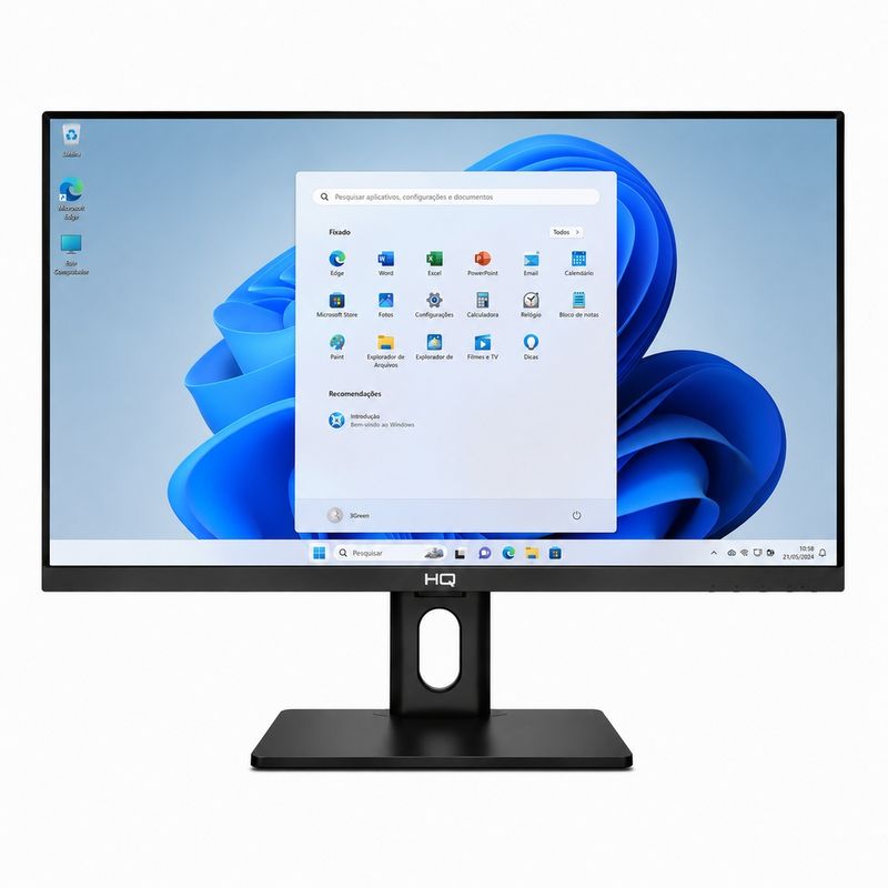 Computador Completo 3Green Intel I3 8100, 16GB Ddr4, SSD 256GB, Wifi, Monitor 21,5 Full HD, Windows 11 Pro Preto 3G014 Bivolt